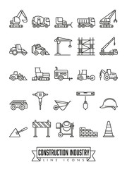 Construction industry line icon set