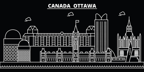 Ottawa silhouette skyline. Canada - Ottawa vector city, canadian linear architecture, buildings. Ottawa line travel illustration, landmarks. Canada flat icon, canadian outline design banner - obrazy, fototapety, plakaty