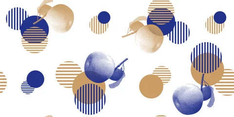 Photo sur Plexiglas Impressions graphiques Motif botanique abstrait dans un style demi-teinte. Pommes et cercles sur fond blanc pour l& 39 impression, le tissu, le textile, la fabrication, les papiers peints.