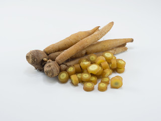 Fresh fingerroot, Kaempfer, Boesenbergia on white background.