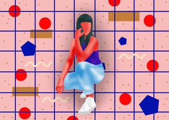 Woman posing on graphic grid 