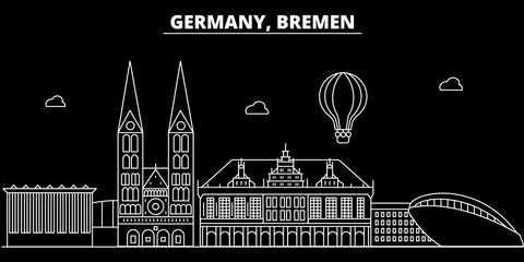 Bremen silhouette skyline. Germany - Bremen vector city, german linear architecture, buildings. Bremen line travel illustration, landmarks. Germany flat icon, german outline design banner