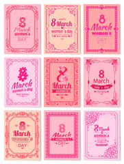 Womens Day Postcard with Big Sign and Swirly Frame