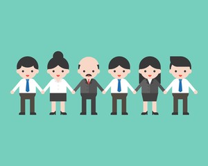 Employees and employer holding hands, business team flat design concept