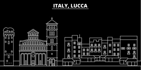 Lucca silhouette skyline. Italy - Lucca vector city, italian linear architecture, buildings. Lucca line travel illustration, landmarks. Italy flat icon, italian outline design banner - obrazy, fototapety, plakaty
