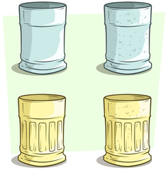 Cartoon blue and yellow empty glass vector set