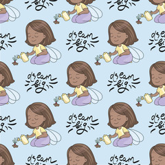 Seamless Pattern with Lettering BIG DREAM for print, scrapbooking and decor