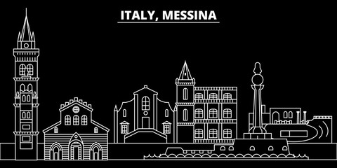 Messina silhouette skyline. Italy - Messina vector city, italian linear architecture, buildings. Messina line travel illustration, landmarks. Italy flat icon, italian outline design banner - obrazy, fototapety, plakaty