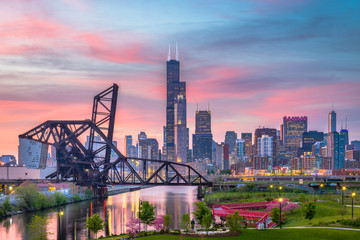 Fototapeta na wymiar Chicago, Illinois, USA Park and Skyline