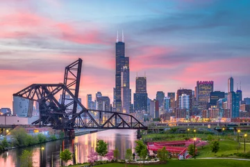 Poster de jardin Chicago Chicago, Illinois, États-Unis Park et Skyline