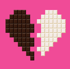Fototapeta premium Chocolate bar in heart shape. Delicious chocolate bar as background. Isolated vector illustration.
