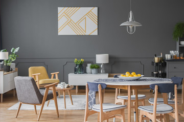 Yelow and grey living room