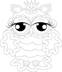 Coloring book for adult and older children. Coloring page with cute owl and floral frame. Outline drawing in zentangle style