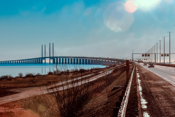Fototapeta premium Panoramic View to the Oresund Bridge, Border between Sweden and Denmark