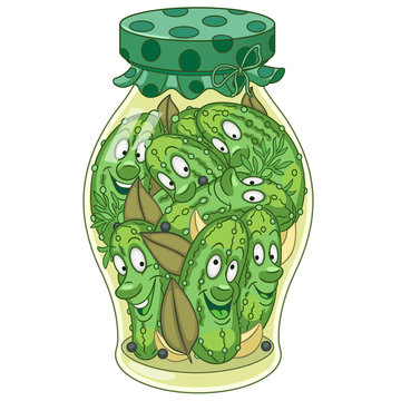 Pickles jar. Pickled cucumbers, cornichons or gherkins. Happy canned food concept. 