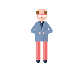 Bald accountant in glasses. Flat vector character illustration. Isolated on white background.