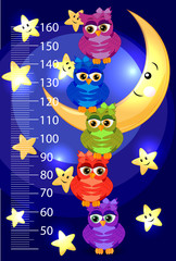 Kids height meter with cute owls. Funny stadiometer from 50 to 160 centimeter.