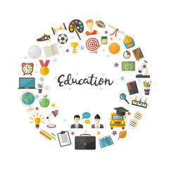 Education icon set in circle in flat style vector