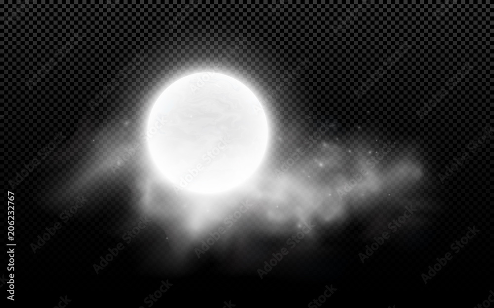 Wall mural realistic full moon with clouds isolated on a transparent background. starry cloud. dark night. glow