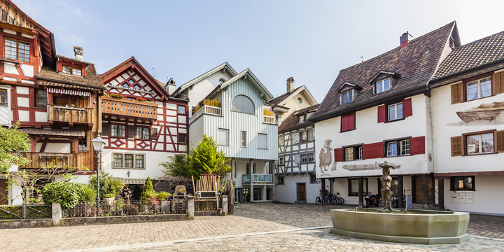 Switzerland, Thurgau, Arbon, Old town, Fish market square, historical houses