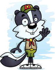 Cartoon Male Skunk Scout Waving