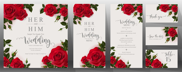  Wedding Invitation card templates with realistic of beautiful  flower on background color. 