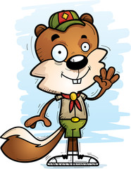 Cartoon Male Squirrel Scout Waving