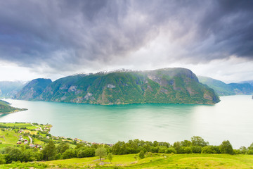 Aurland fjord from Stegastein view point, Norway