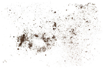Fototapeta na wymiar spilled dirt close up on a white background