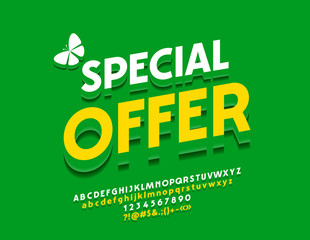 Colorful Creative Banner with text Special Offer. Modern Bright Font. Vector set of 3D Alphabet Letters, Numbers and Symbols.
