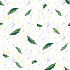 Seamless pattern with pansy leaves. Watercolor illustration