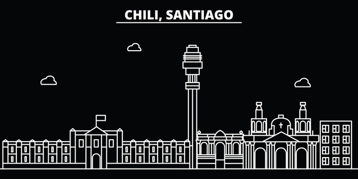 Santiago de Chile silhouette skyline. Santiago de Chile vector city, chilian linear architecture, travel illustration, outline landmarkflat line icon, s