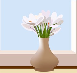 abstract colorful background ,flower vase, white crocus
