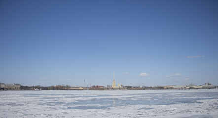 The Winter River Neva. View of the Peter and Paul Fortress, St. Petersburg