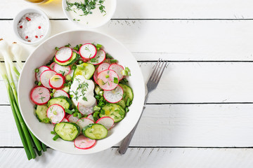 Fresh organic radish salad. top view.