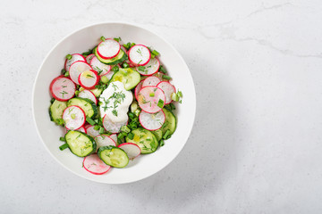 Fresh organic radish salad. top view.