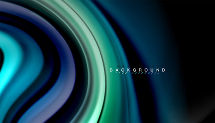 Abstract wave lines fluid rainbow style color stripes on black background