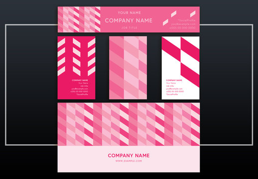 Business Identity Layout Set with Repeating Pink Stripes