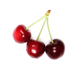 Cherries isolated on white background, top view