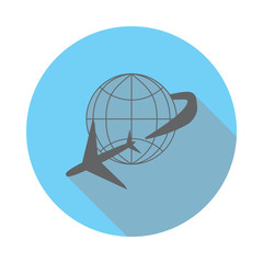 Globe and plane travel icon. Elements of airport in flat blue colored icon. Premium quality graphic design icon. Simple icon for websites, web design, mobile app, info graphics