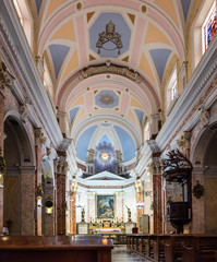 Large panoramic view of Interior of St. Peter's Church, a Franciscan church in Jaffa