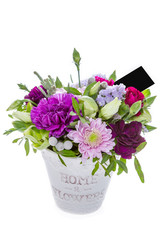 Fresh, lush bouquet of colorful flowers, isolated on white background