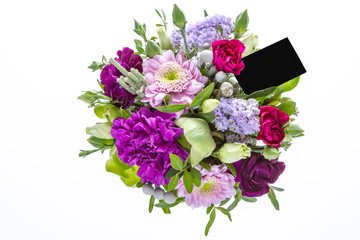 Fresh, lush bouquet of colorful flowers, isolated on white background