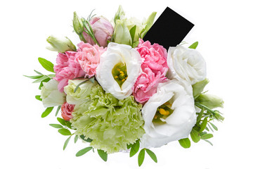 Fresh, lush bouquet of colorful flowers, isolated on white background