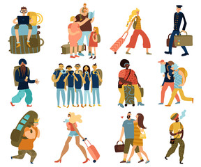 People Trips Isolated Icons Set 