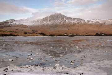 Mountain reflecting in frozen water
