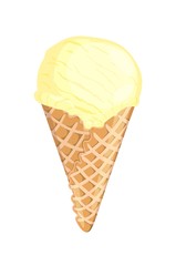 Creamy ice cream in horn. Sweet cold dessert. Vector illustration.