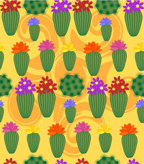 Cactus Background. Seamless Pattern. Exotic Plant. Tropical.