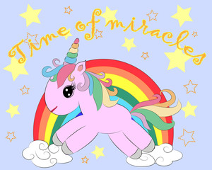 The cute magic Unicorn and fairy elements collection. Inscription Time of miracles