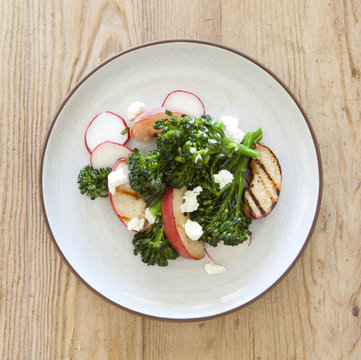 Grilled Broccolini And Peach Salad With Goat Cheese